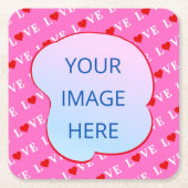 Dessous-de-verre Carré En Papier Rose AMOUR Moderne Chic (Devant)