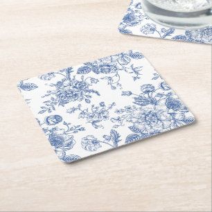 Dessous-de-verre Carré En Papier Rose bleu vintage motif floral