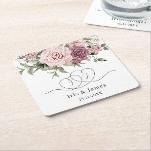 Dessous-de-verre Carré En Papier Rose de cannelle Blush Floral Wedding Favoriser