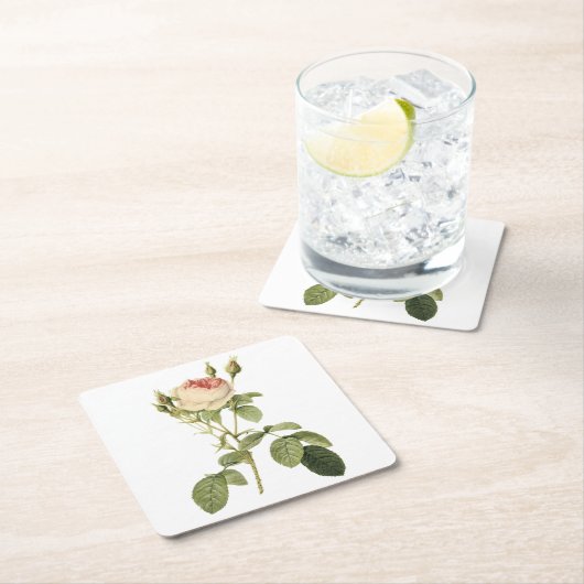 Dessous-de-verre Carré En Papier rose double mousse par Redouté (En situation)