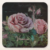 Dessous-de-verre Carré En Papier Rose Floral Noir (Devant)