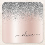 Dessous-de-verre Carré En Papier Rose Gold<br><div class="desc">Rose Gold - Blush Pink and Silver Faux Foil Metallic Sparkle Parties scintillant brossé Métal Monogramme Nom Dessous de verre papier. Cela fait le cadeau parfait de remise de diplômes,  anniversaire,  mariage,  douche nuptiale,  anniversaire,  baby shower ou bachelorette pour quelqu'un qui aime le luxe glam et les styles chic.</div>