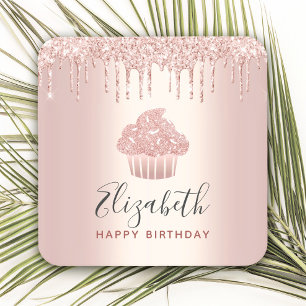 Dessous-de-verre Carré En Papier Rose gold ajoutez votre nom cupcake paillettes gou