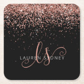 Dessous-de-verre Carré En Papier Rose Gold Blush Pink Parties scintillant Glam Nom  (Devant)