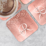 Dessous-de-verre Carré En Papier Rose Gold brossé Parties scintillant métallique No<br><div class="desc">Personnalisez facilement ce design de dessous de verre en papier chic et branché avec une jolie parties scintillant brillante en or rose sur un arrière - plan métallique brossé en or rose.</div>