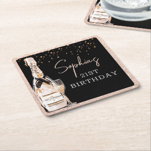 Dessous-de-verre Carré En Papier Rose Gold Bubbly Champagne fête d'anniversaire
