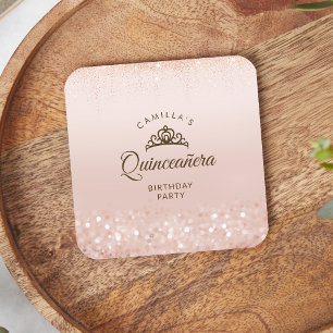 Dessous-de-verre Carré En Papier Rose Gold Pailleté Quinceañera