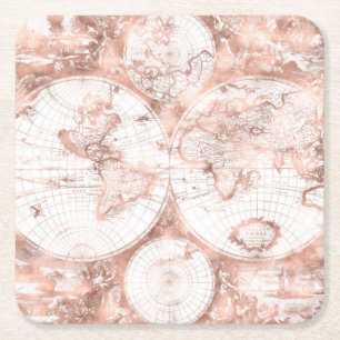 Dessous-de-verre Carré En Papier Rose Gold Pink MetParties scintillant Carte du mon