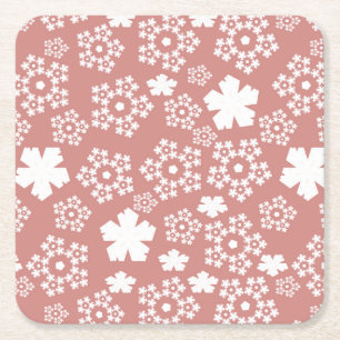 Dessous-de-verre Carré En Papier Rose Gold & White Star & Snowflake Motif