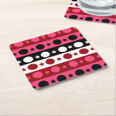 Dessous-de-verre Carré En Papier Rose noir blanc Cercle Étoiles rayures Design (Incliné)