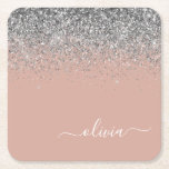 Dessous-de-verre Carré En Papier Rose or rose rose pâle Parties scintillant argent<br><div class="desc">Rose Gold - Blush Pink and Silver Sparkle Parties scintillant Script Monogramme Nom Dessous de verre papier. Cela fait le cadeau parfait de remise de diplômes,  anniversaire,  mariage,  douche nuptiale,  anniversaire,  baby shower ou bachelorette pour quelqu'un qui aime le luxe glam et les styles chic.</div>