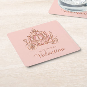 Dessous-de-verre Carré En Papier Rose Pâle Carrosse Princesse Quinceañera