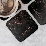 Dessous-de-verre Carré En Papier Rose Parties scintillant Or Élégant Script glamour<br><div class="desc">Créez votre propre dessous de verre de papier brillant en diamants noir et rose avec votre nom de script manuscrit moderne personnalisé.</div>