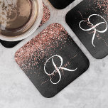 Dessous-de-verre Carré En Papier Rose personnalisé Parties scintillant or noir Étin<br><div class="desc">Personnalisez facilement ce dessous de verre en papier carré élégant et tendance,  avec une jolie parties scintillant brillante en or rose sur un arrière - plan métallique brossé noir.</div>
