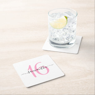Dessous-de-verre Carré En Papier Rose personnalisé pour un Sweet 16