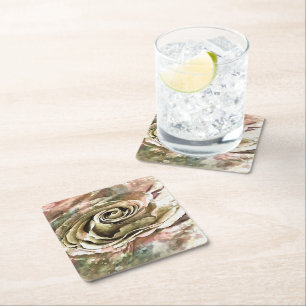 Dessous-de-verre Carré En Papier Rose romantique corail et gris