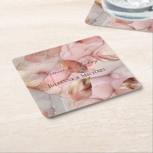 Dessous-de-verre Carré En Papier Rose Romantique Rose Foncé Pink Feuille D'or Maria