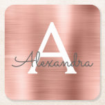 Dessous-de-verre Carré En Papier Rose Rose Gold Girly Metallo Monogramme Anniversai<br><div class="desc">Rose Rose Gold Faux Acier Inoxydable Foil Girly Elégant Monogramme Nom Anniversaire Dessous de verre de fête. Ces Dessous de verre de fête d'anniversaire peuvent être customisés pour inclure votre nom initial et prénom.</div>