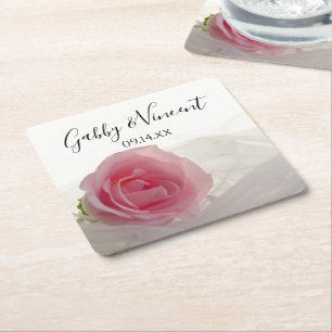 Dessous-de-verre Carré En Papier Rose rose sur Mariage blanc
