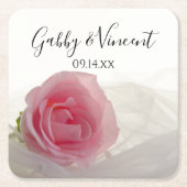 Dessous-de-verre Carré En Papier Rose rose sur Mariage blanc (Devant)