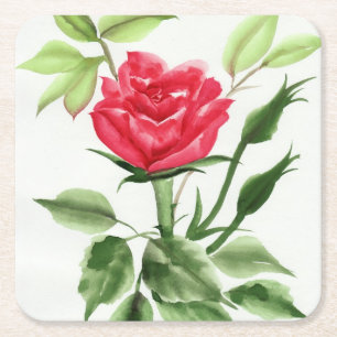 Dessous-de-verre Carré En Papier Rose rouge