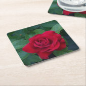 Dessous-de-verre Carré En Papier Rose rouge proche (Incliné)