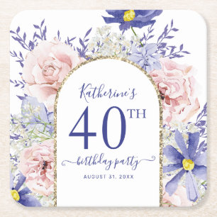 Dessous-de-verre Carré En Papier Rose violet floral Dieu cadre 40e anniversaire fêt