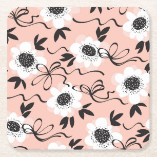 Dessous-de-verre Carré En Papier Roses abstraites, couleurs pâles, motif vintage.