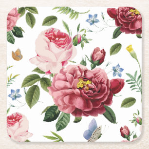 Dessous-de-verre Carré En Papier Roses anglaises roses élégantes vintage romantique
