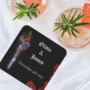 Dessous-de-verre Carré En Papier Roses d'épée de dragon rouge