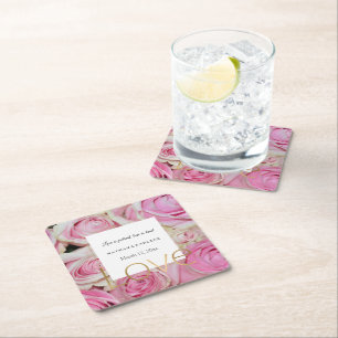 Dessous-de-verre Carré En Papier Roses roses floraux Or Amour Mariage
