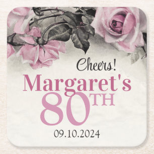 Dessous-de-verre Carré En Papier Roses roses vintages 80e anniversaire