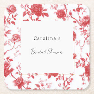 Dessous-de-verre Carré En Papier Roses Rouges Fleurs Mariage Shower 