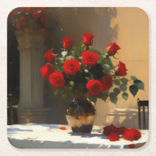 Dessous-de-verre Carré En Papier Roses rouges romantiques