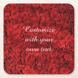 Dessous-de-verre Carré En Papier Roses Rouges Texte Personnalisé