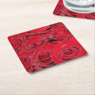 Dessous-de-verre Carré En Papier Roses Rouges Vibrantes