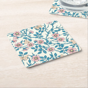 Dessous-de-verre Carré En Papier Roses sauvages et papillons /rose/bleu/blanc cassé