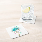 Dessous-de-verre Carré En Papier Roses turquoise avec touches (En situation)