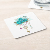 Dessous-de-verre Carré En Papier Roses turquoise avec touches (Incliné)