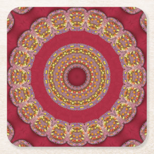 Dessous-de-verre Carré En Papier Rosettes Mandala Rouge Or Jaune