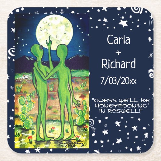 Dessous-de-verre Carré En Papier Roswell Alien Mariage Anniversaire UFO Funny Custo (Devant)