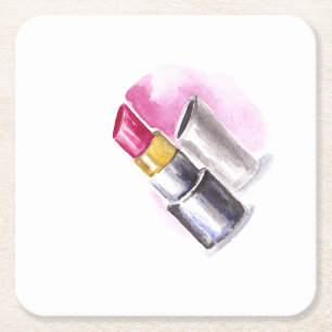 Dessous-de-verre Carré En Papier Rouge à lèvres rose