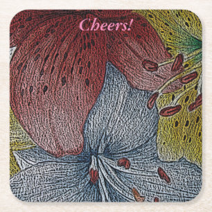 Dessous-de-verre Carré En Papier rouge bleu jaune fleur contemporaine motif floral 