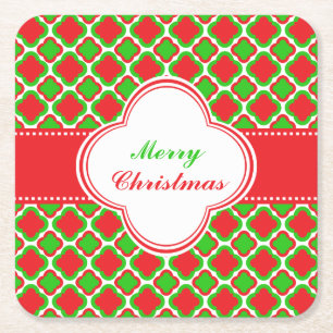 Dessous-de-verre Carré En Papier Rouge et vert Quatrefoil Motif Noël