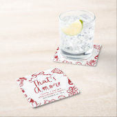 Dessous-de-verre Carré En Papier Rouge Italien C'est l'Amour Fête de Fiançailles Pi (En situation)