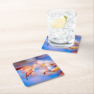 Dessous-de-verre Carré En Papier Rouge Sakura bleu ciel