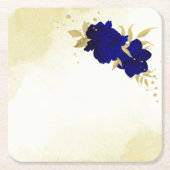 Dessous-de-verre Carré En Papier Royal bleu fleurs or feuille mariage (Devant)