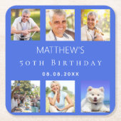 Dessous-de-verre Carré En Papier Royal bleu photo collage fête d'anniversaire (Devant)