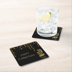 Dessous-de-verre Carré En Papier Rubans dorés et Noël au champagne