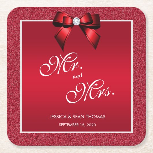 Dessous-de-verre Carré En Papier Ruby Red & Mariage élégant Gem (Devant)